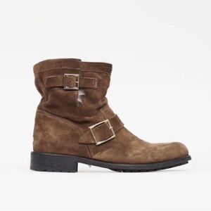 JIMMY CHOO women’s suede brown moto ankle boots. Size 39